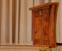 Houghton College - Pulpit with motorized height adjustment and movable platform (side view)