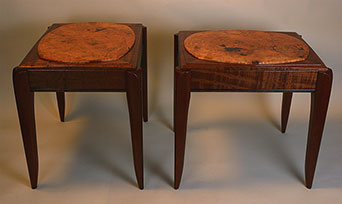 Cherry Burl and Mahogany End Tables with Ebony Inlay - Over view