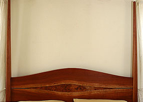 Cherry and Cherry Burl Eyebrow Pencil Post Bed - headboard