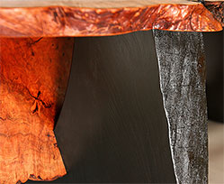 Cherry Burl Nesting Benches/Tables - pedestal to burl detail