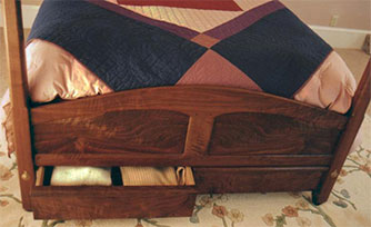 Howard  Pencil Post Bed with Curly Black Walnut Headboard and Drawers - Foot board and drawers